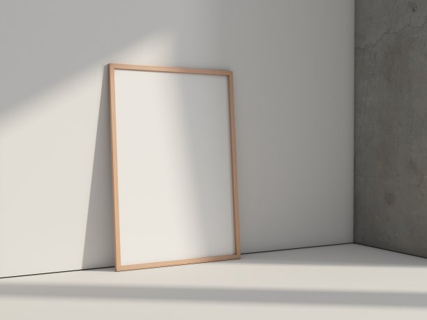 垂直海报框架在地板上模拟图片下载