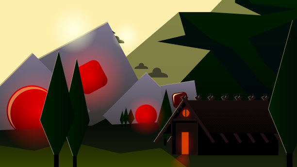 山对面的木屋。外星科技。图片下载