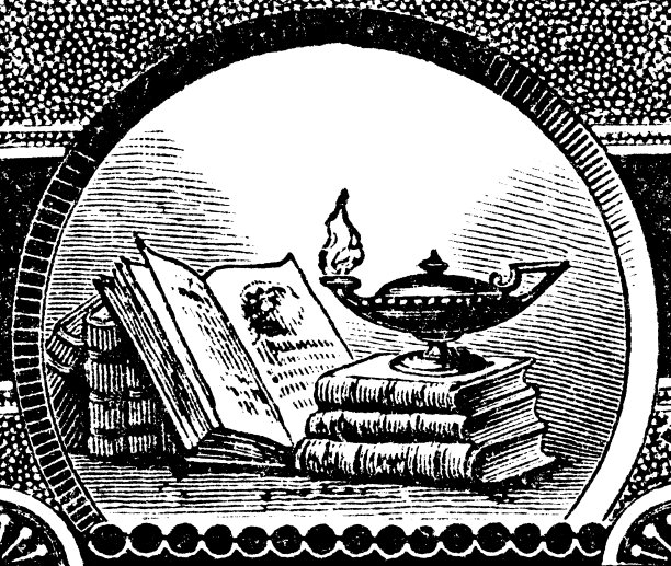 成堆的书和油灯——19世纪图片下载