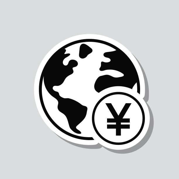 地球与日元星座。灰色背景上的图标贴纸图片下载