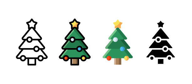 4风格的圣诞树图标图片下载