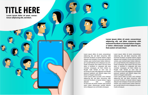 社交网络书籍或杂志插图模板。图片下载