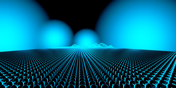 动态蓝色粒子波。抽象声音可视化。发光粒子波流的数字结构。图片下载