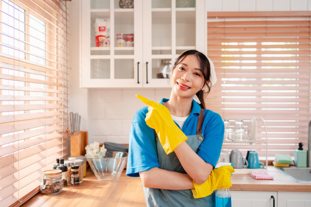 家务或家政服务女性打扫家中灰尘，代理小型清洁业务。专业设备清洗老宅。图片下载