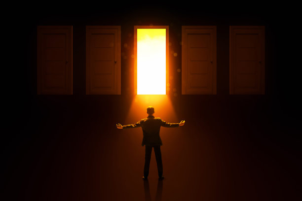 商人站在黑暗的背景3d插图图片下载