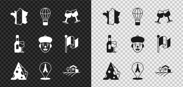 法国地图套装热气球酒杯图片下载