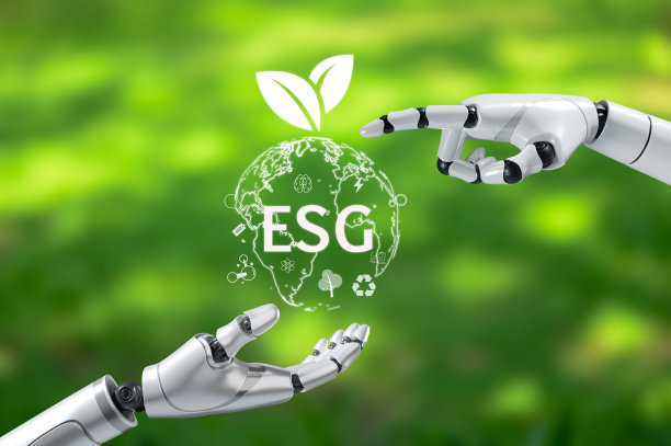 人工智能机器人手带环保图标绿色科技与环保科技科学人工智能与清洁空气理念与可持续发展目标图片下载