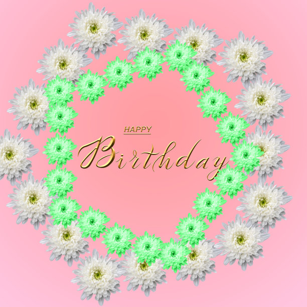 明信片，互联网横幅，平铺着生日祝福，用题词——生日快乐，三维插图图片下载