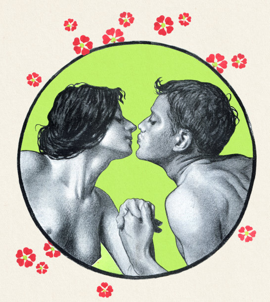 1897年新艺术作品，一对情侣在爱情中接吻图片下载