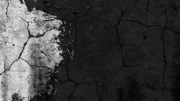 深灰色和黑色的grunge纹理效果粗糙的乡村纹理在水平平面空空白矢量裂纹粘土背景与凌乱的灰色白色油漆飞溅在左边缘图片下载