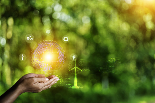 净零概念有助于减少全球变暖，手持净零图标，绿色树叶上的自然背景，工业净零碳排放概念，碳影响全球变暖图片下载