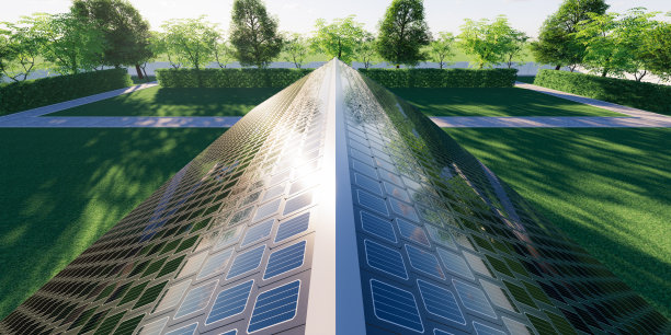 3d渲染的太阳能或光伏瓦产生电力的阳光。图片下载