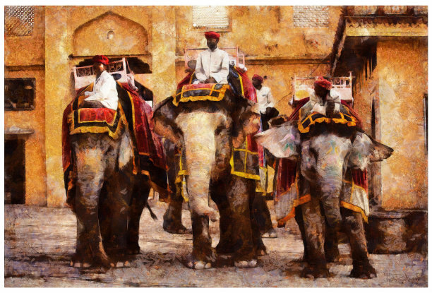 斋浦尔的胡里节印度象-数码照片处理图片下载