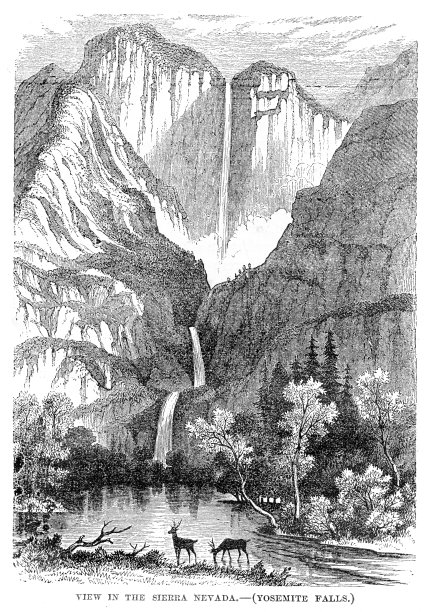 内华达山脉约塞米蒂雕刻于1868年图片下载