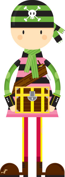 可爱的卡通头巾海盗与宝箱图片下载