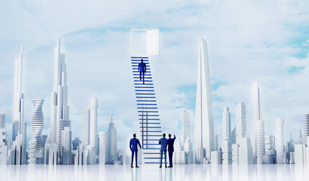 商人们正在攀登成功的阶梯。商业概念说明图片下载