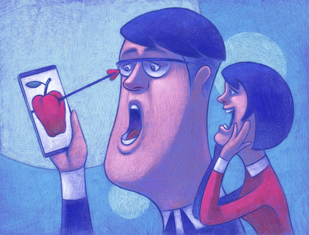 一对看着苹果手机上的箭头的情侣震惊了图片下载