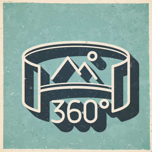 360度视图-虚拟现实。图标复古复古风格-旧纹理纸图片下载