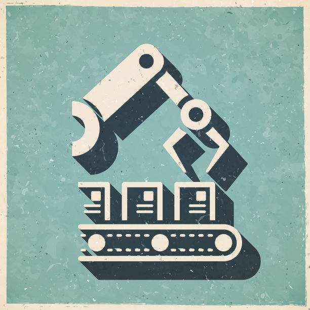 生产线上的机械臂。图标复古复古风格-旧纹理纸图片下载
