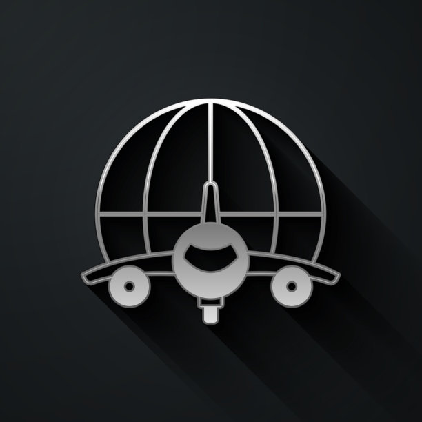 银色的球上有飞行的飞机图标图片下载