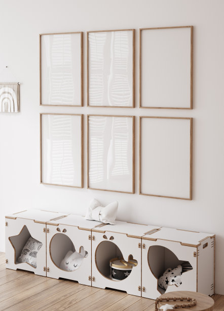 用天然木制家具模拟儿童房的框架图片下载