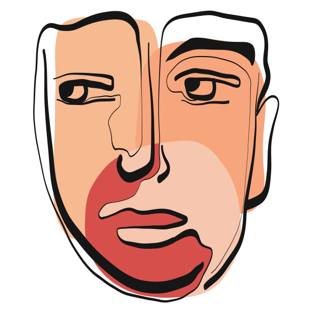 超现实的立体主义的脸。抽象现代面部肖像。手绘矢量插图。现代立体派风格的当代绘画。图片下载