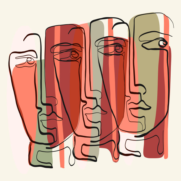 超现实的立体主义的脸。抽象现代面部肖像。手绘矢量插图。现代立体派风格的当代绘画。图片下载