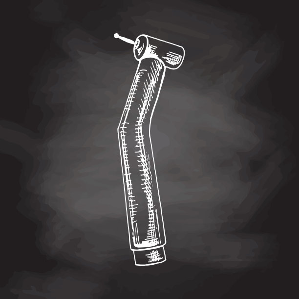 手绘口腔医学属性。专业牙科钻老式矢量插图隔离在黑板背景上。正畸医生的设备。图片下载