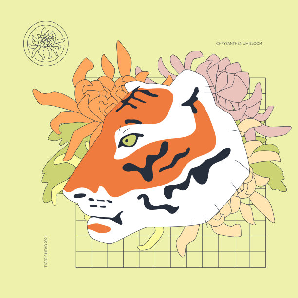老虎的侧面和菊花图片下载