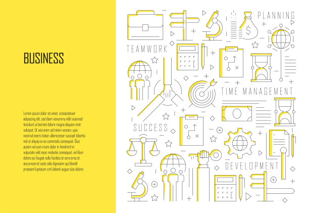 商业相关线设计风格网页横幅矢量插图图片下载