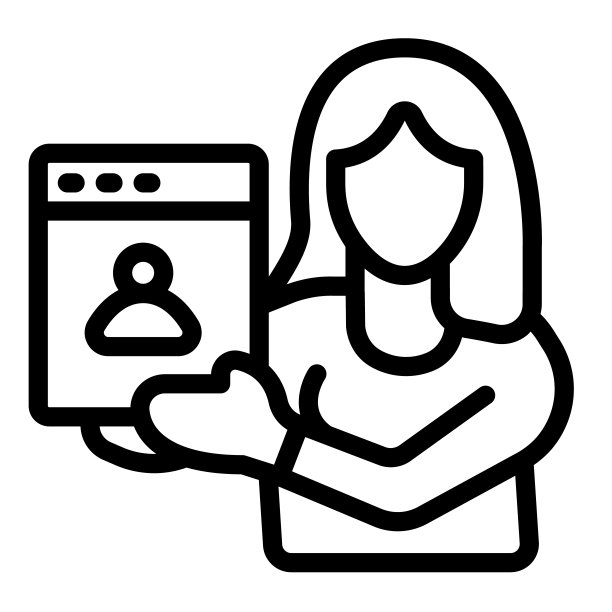 女性网页设计师呈现网站项目线图标，ui概念，白色背景上的开发者矢量标志，轮廓风格图标移动概念网页设计。矢量图形。图片下载