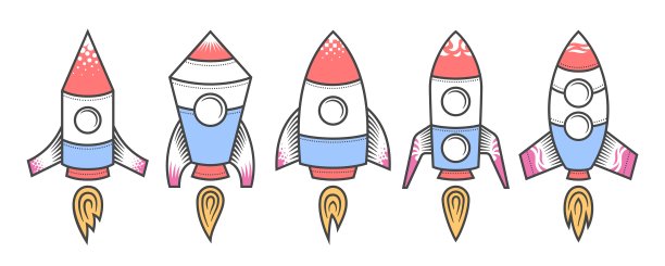 一组火箭起飞，火焰从喷管中逸出图片下载