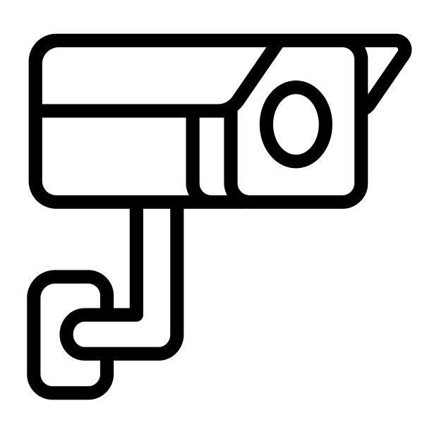 户外监控摄像头，壁挂式，安全线路图标，监控概念，安全矢量标志在白色背景上，轮廓风格图标移动概念网页设计。矢量图形。图片下载