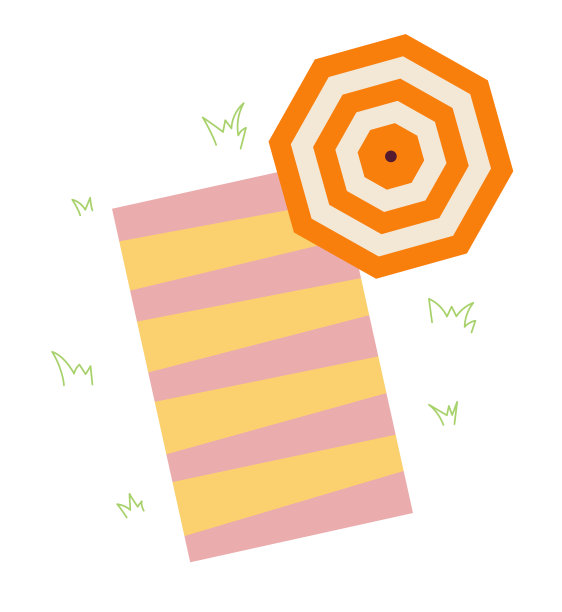 上面的伞海滩，毯子顶视图半平面颜色矢量对象图片下载