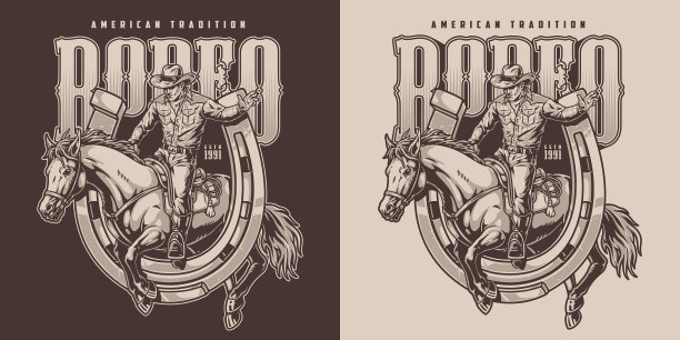 美国牛仔竞技老式传单单色图片下载