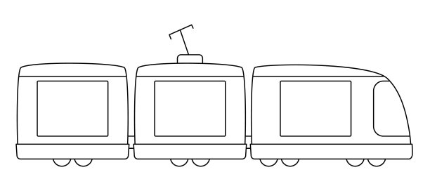 矢量黑白列车。有趣的线电动交通与马车的孩子。可爱的车辆剪贴画。公共交通图标或彩色页面隔离在白色背景上图片下载
