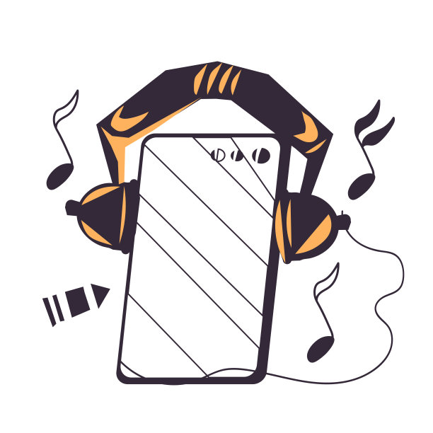 在线音乐播放列表和音频播放器应用程序徽章，平面矢量插图隔离。图片下载