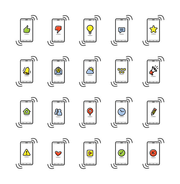 智能手机功能，手机细线图标。矢量插图。图片下载
