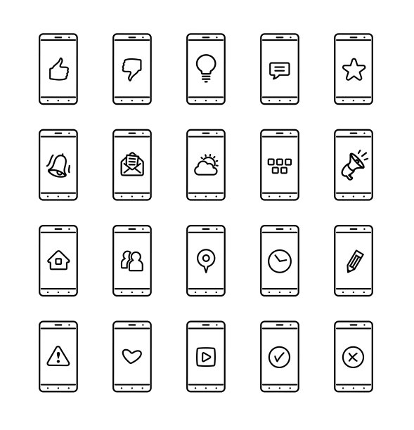 智能手机功能，手机细线图标。矢量插图。图片下载