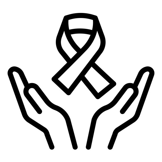 双手握住癌症胶带线图标，世界癌症日概念，世界艾滋病日标志在白色背景上，癌症胶带在手掌上图标轮廓风格移动，web。矢量图形。图片下载