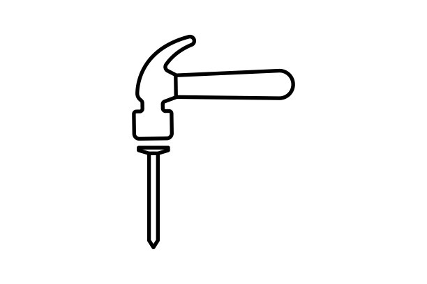 锤子和钉子图标。与木工、建筑、项目、应用程序、用户界面相关的图标。线条图标样式。简单的矢量设计可编辑图片下载