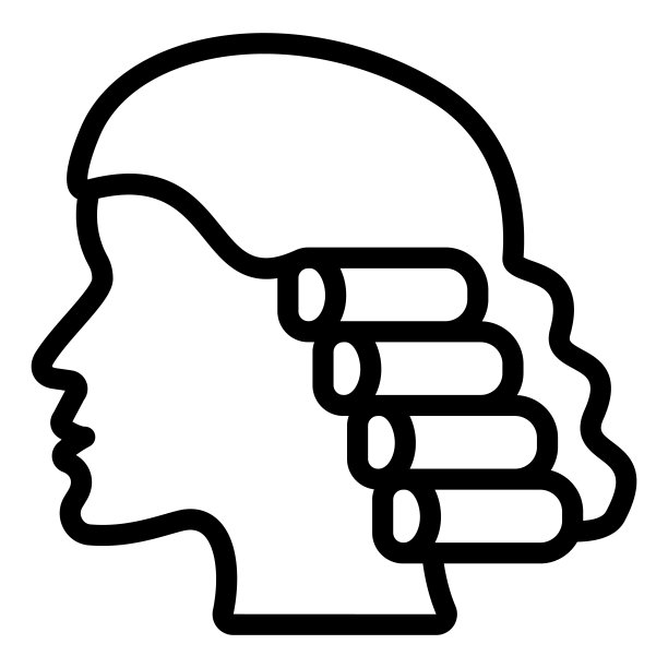 女人头，头发和卷发器线图标，发型师沙龙概念，女孩与卷发器矢量标志在白色背景，头部轮廓风格移动概念网页设计。矢量图形。图片下载