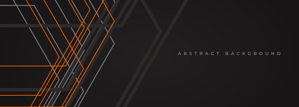 黑色抽象现代背景与灰色和橙色几何线条和轮廓。图片下载
