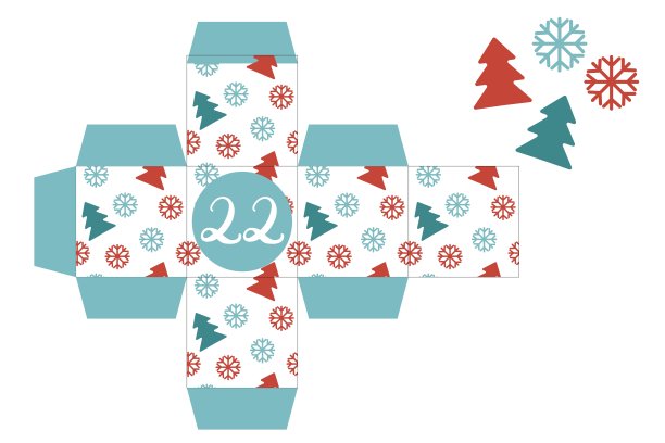 降临日历印刷礼盒。礼盒印刷模板。新年和圣诞节的概念。数量22图片下载