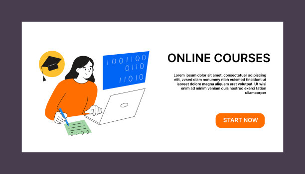 在线课程布局页面，ui和ux网站横幅与矢量插图，远程教育，在线学校网站界面图片下载