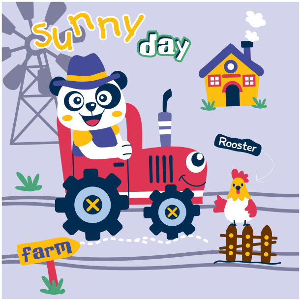 熊猫农夫有趣的卡通，矢量插图图片下载