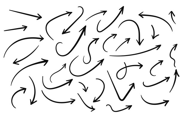 手绘箭头集合设置简单的平面箭头孤立在白色背景上。箭头标记图标和箭头油漆。股票向量。EPS10。图片下载