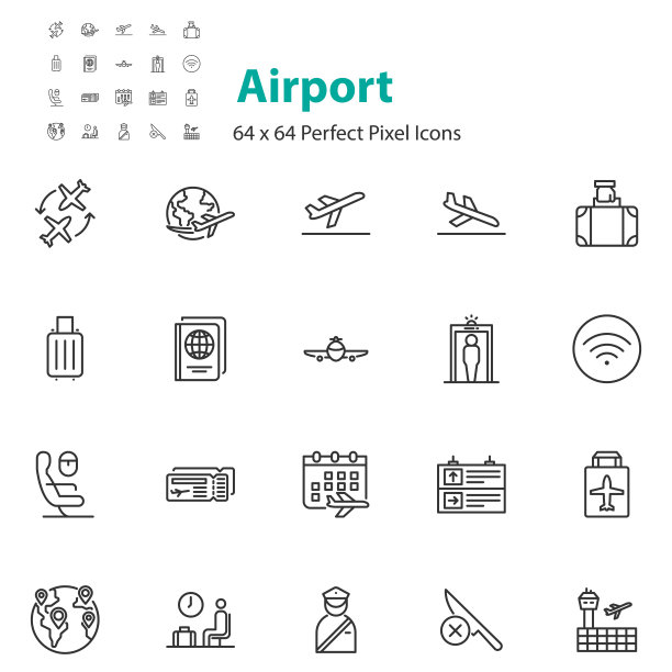 一套机场图标，航班，飞机图片下载