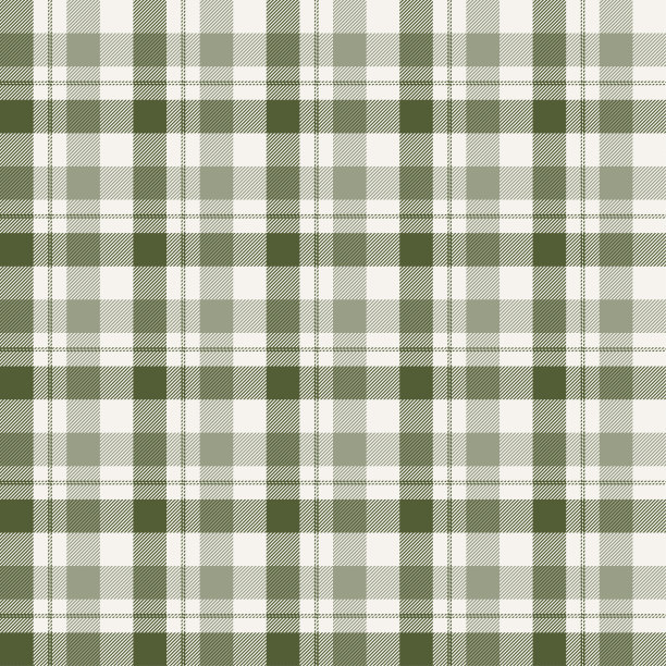 无缝格纹和格子图案，绿色和米色的纺织品设计。图片下载