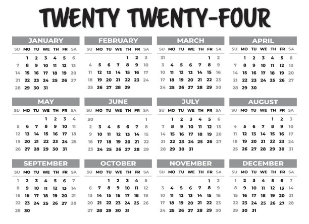 2024周日开始风景黑白日历图片下载